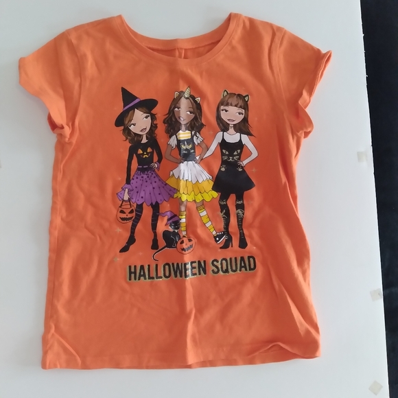 #123 Children's Place Girls Orange "Halloween Squad" Tee Shirt - Picture 2 of 8